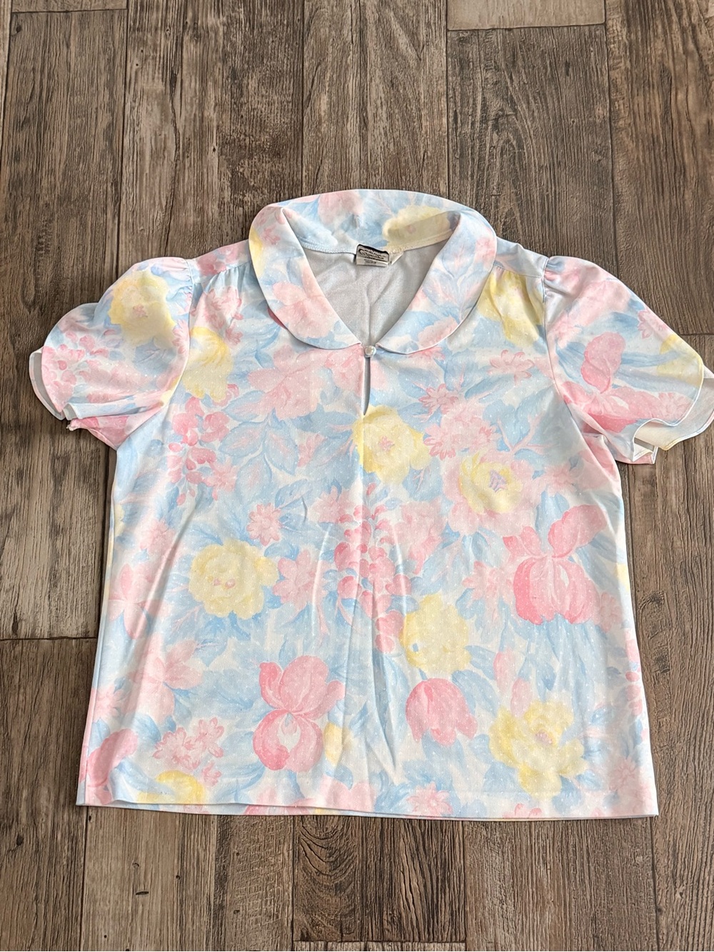Girls' Pastel Floral Peter Pan Collar Top - Pink, Yellow & Blue